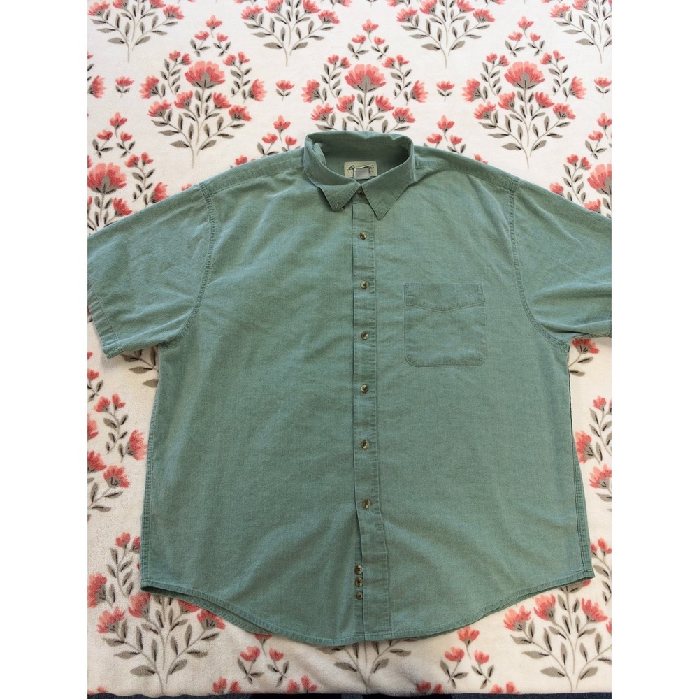 Eddie Bauer Mens XL Short Sleeve Button Down Shirt Sage Green Cotton Pocket
